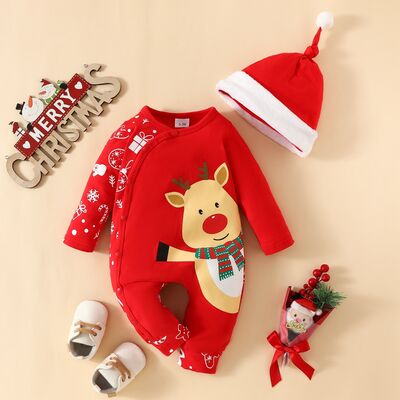 Reindeer Round Neck Snap Down Jumpsuit